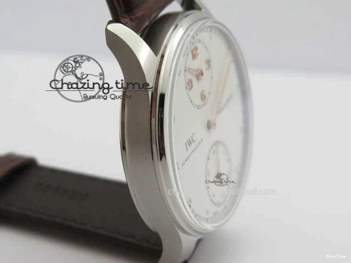 MIROTIME 0507 Sustainable Portuguese IW5444 SS White Dial RG Numbers On Brown Leather Strap A 7256